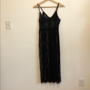 Long black lace slip dress Sz Small